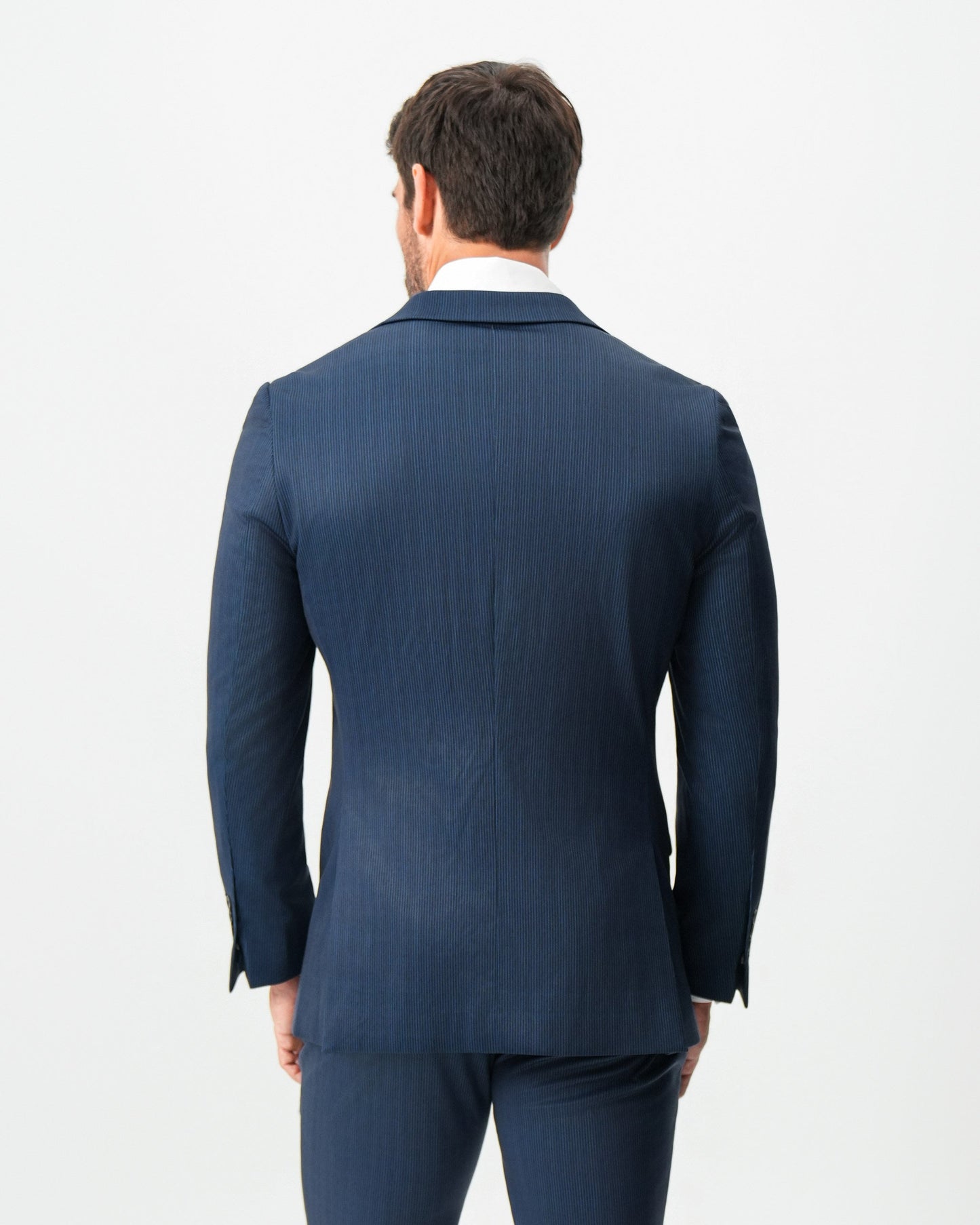 Athletic Fit Stretch Blazer - Navy & White Pinstripe