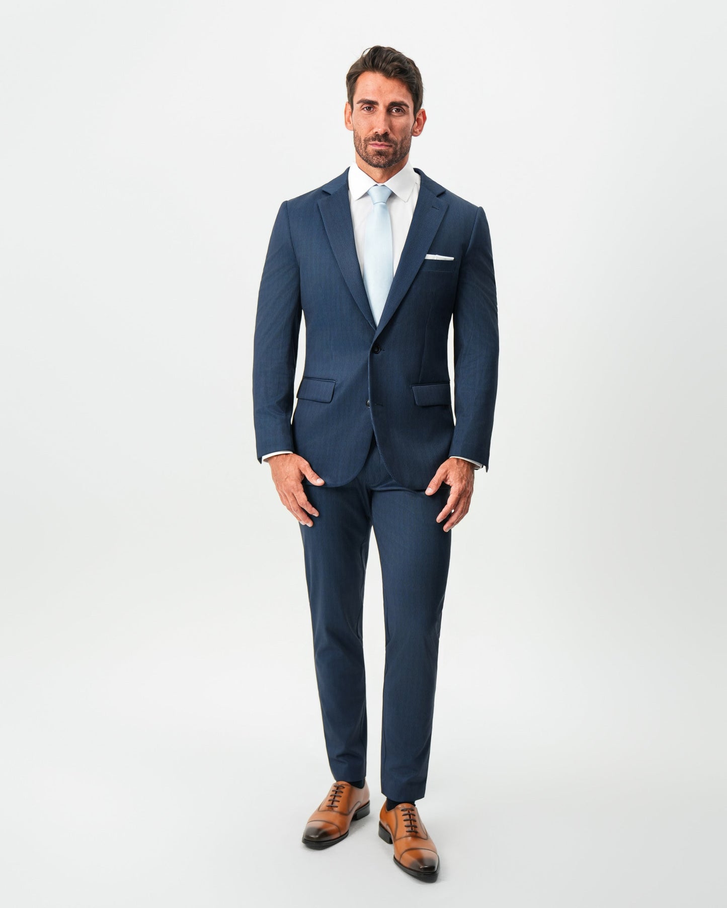 Athletic Fit Stretch Suit - Navy & White Pinstripe