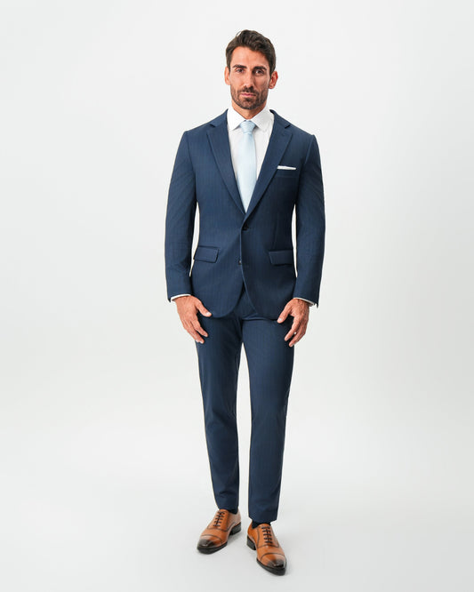 Athletic Fit Stretch Suit - Navy & White Pinstripe