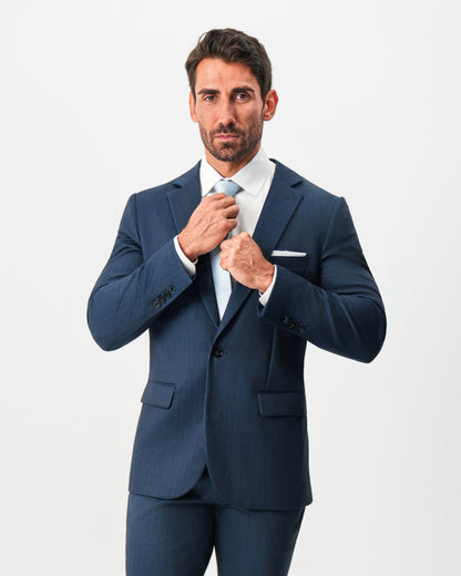 Athletic Fit Stretch Blazer - Navy & White Pinstripe