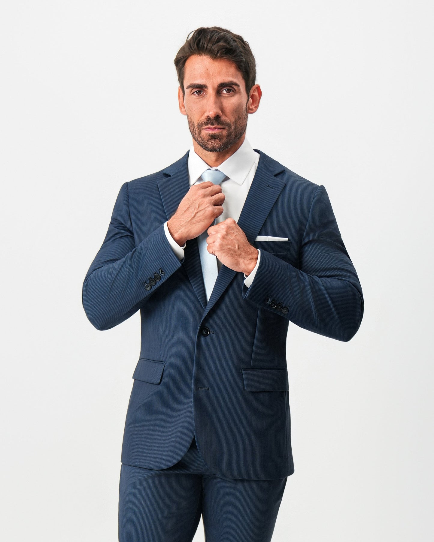 Athletic Fit Stretch Suit - Navy & White Pinstripe