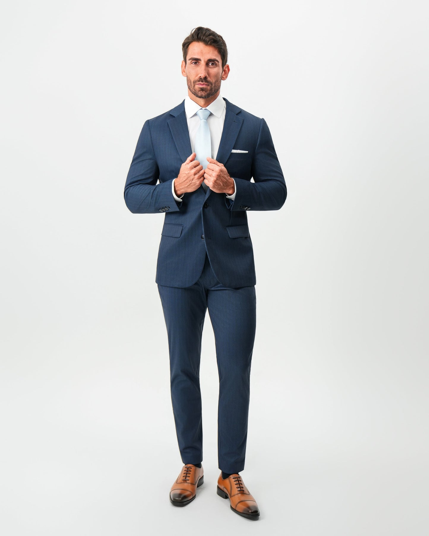 Athletic Fit Stretch Suit - Navy & White Pinstripe