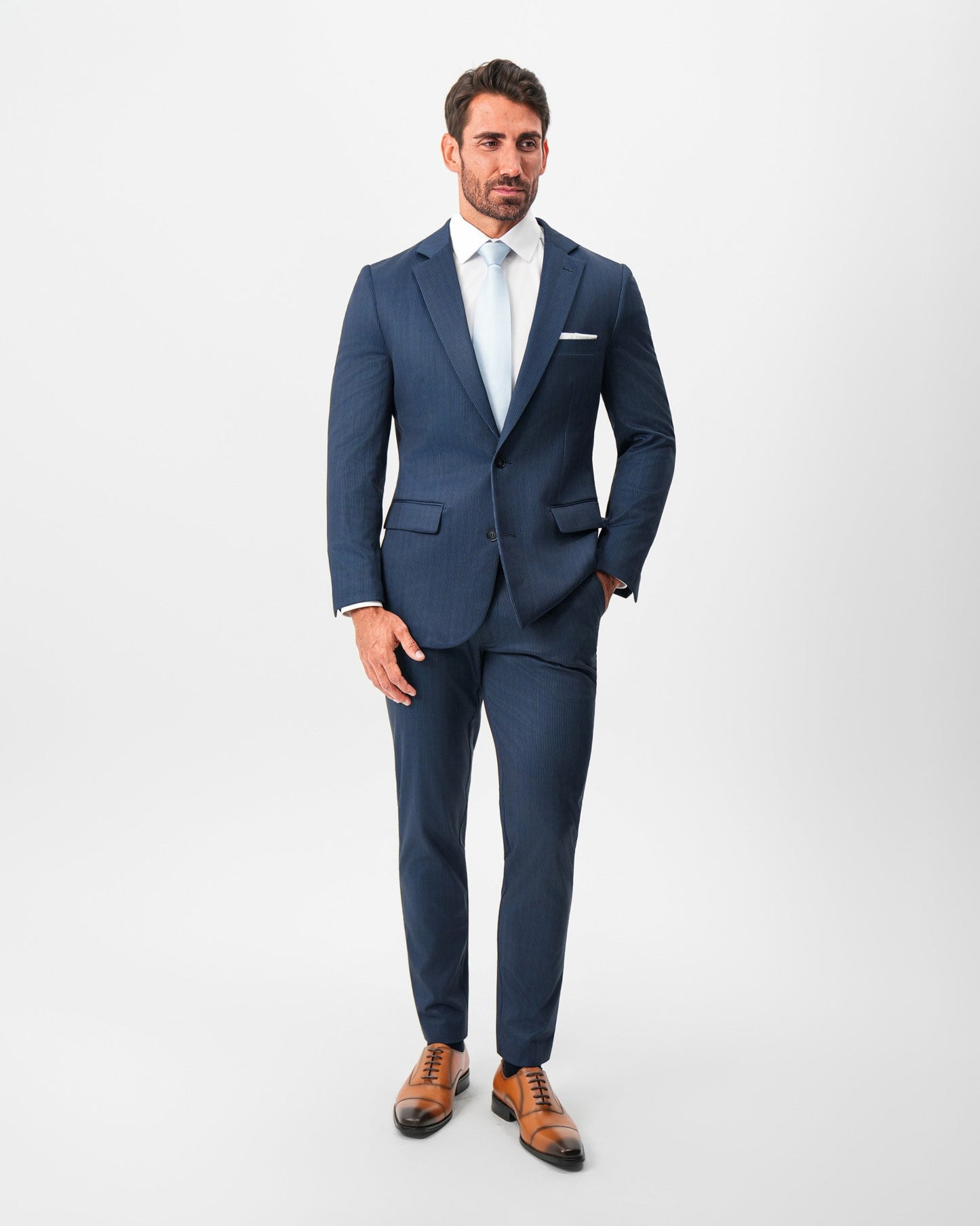 Athletic Fit Stretch Suit Pants - Navy & White Pinstripe