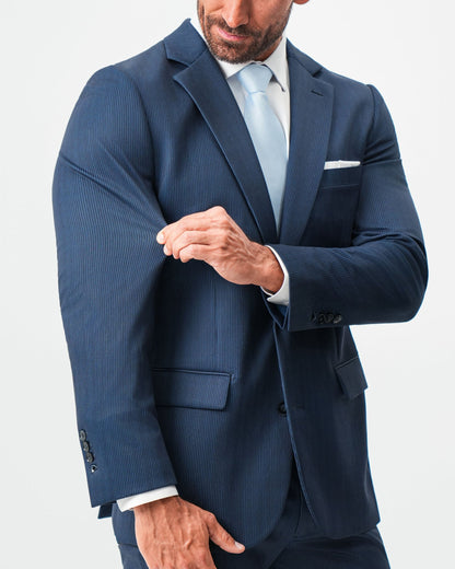 Athletic Fit Stretch Suit - Navy & White Pinstripe