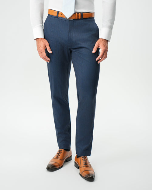 Athletic Fit Stretch Suit Pants - Navy & White Pinstripe