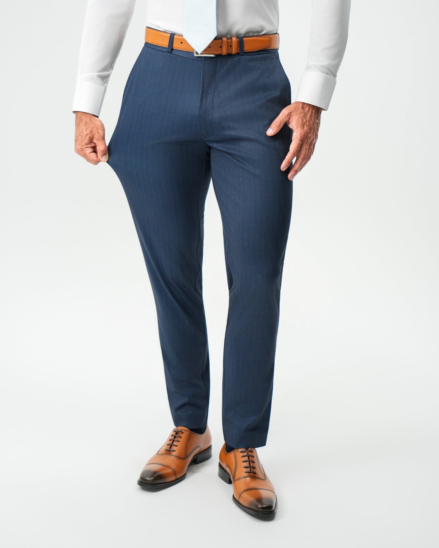 Athletic Fit Stretch Suit - Navy & White Pinstripe