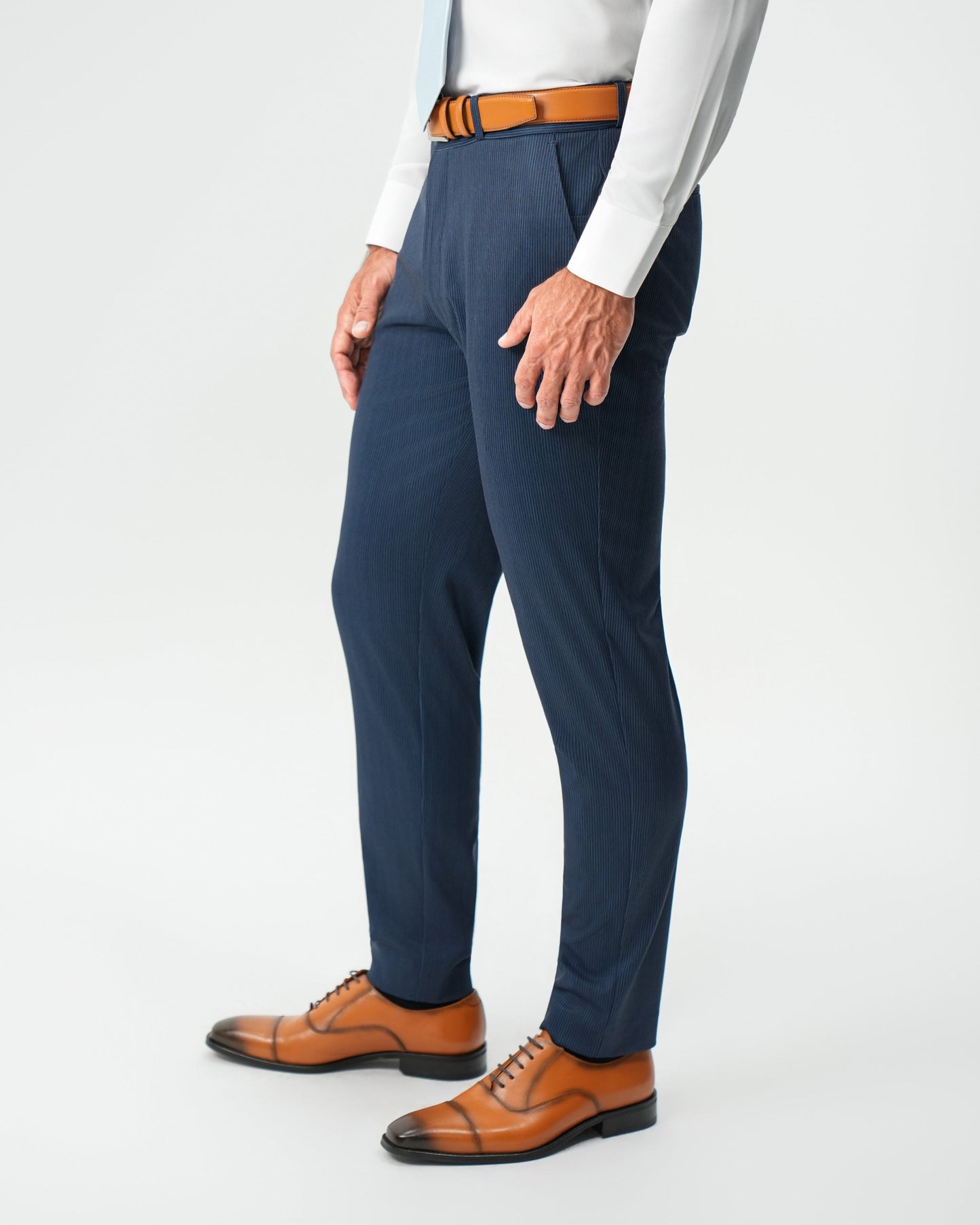 Athletic Fit Stretch Suit Pants - Navy & White Pinstripe