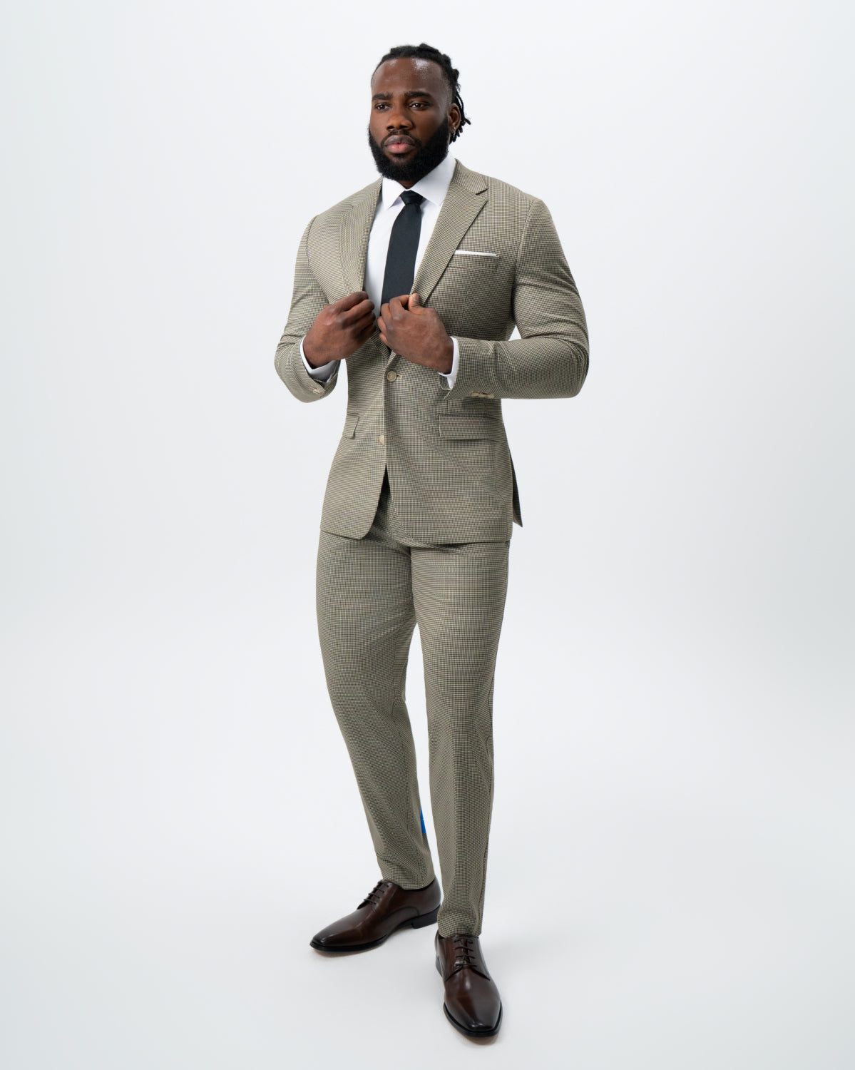 Athletic Fit Stretch Suit - Olive Houndstooth