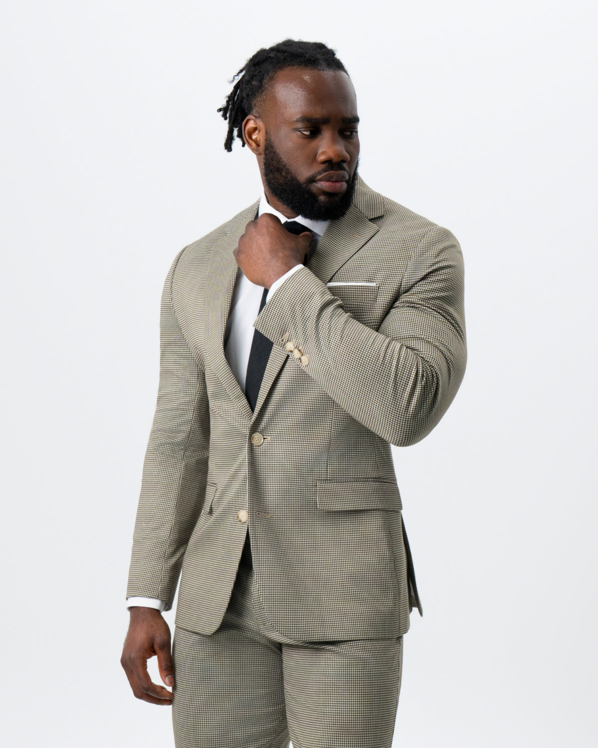 Athletic Fit Stretch Suit - Olive Houndstooth