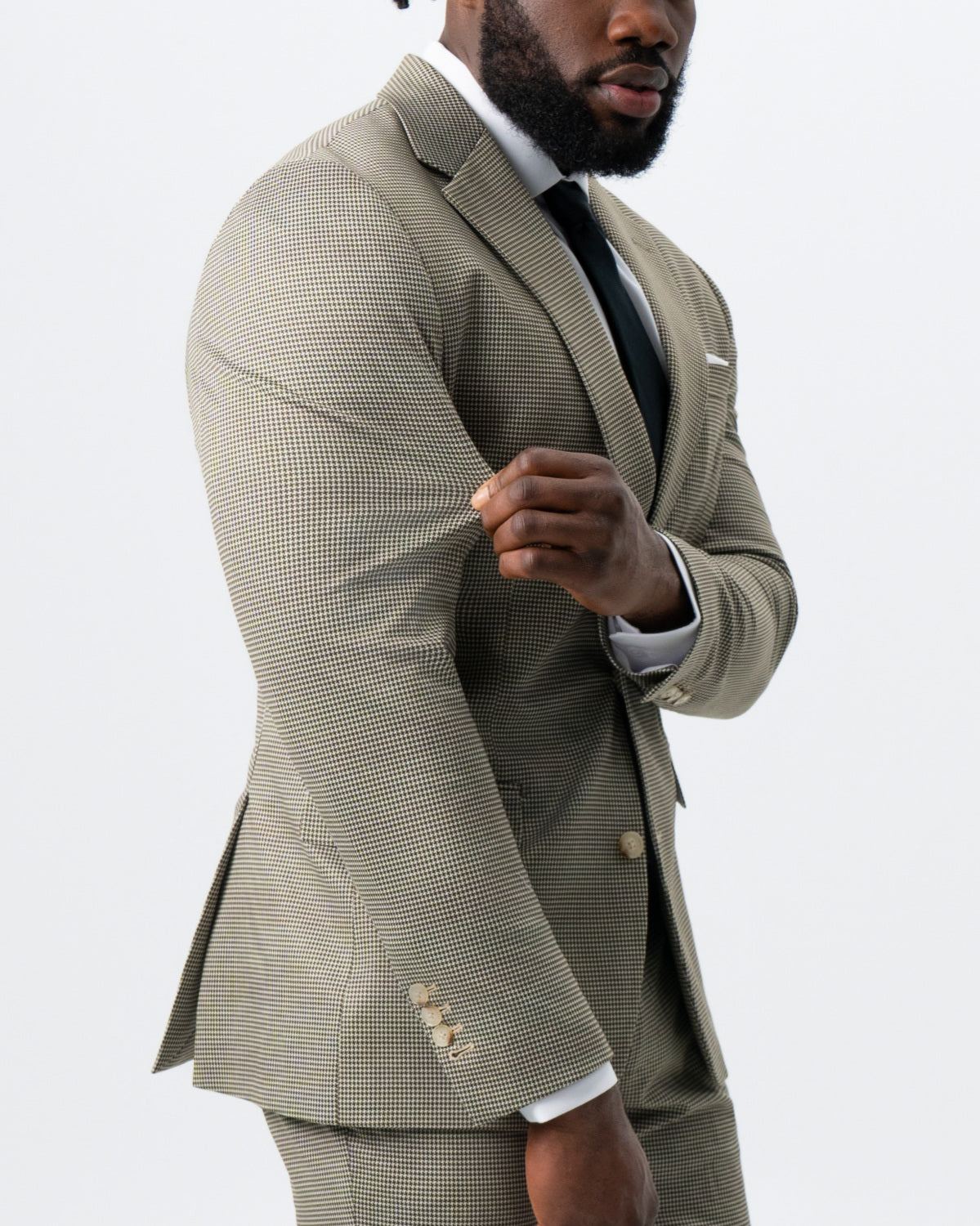 Athletic Fit Stretch Suit - Olive Houndstooth
