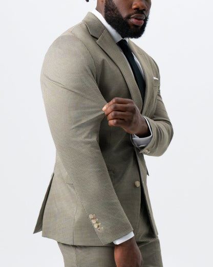 Athletic Fit Stretch Suit - Olive Houndstooth