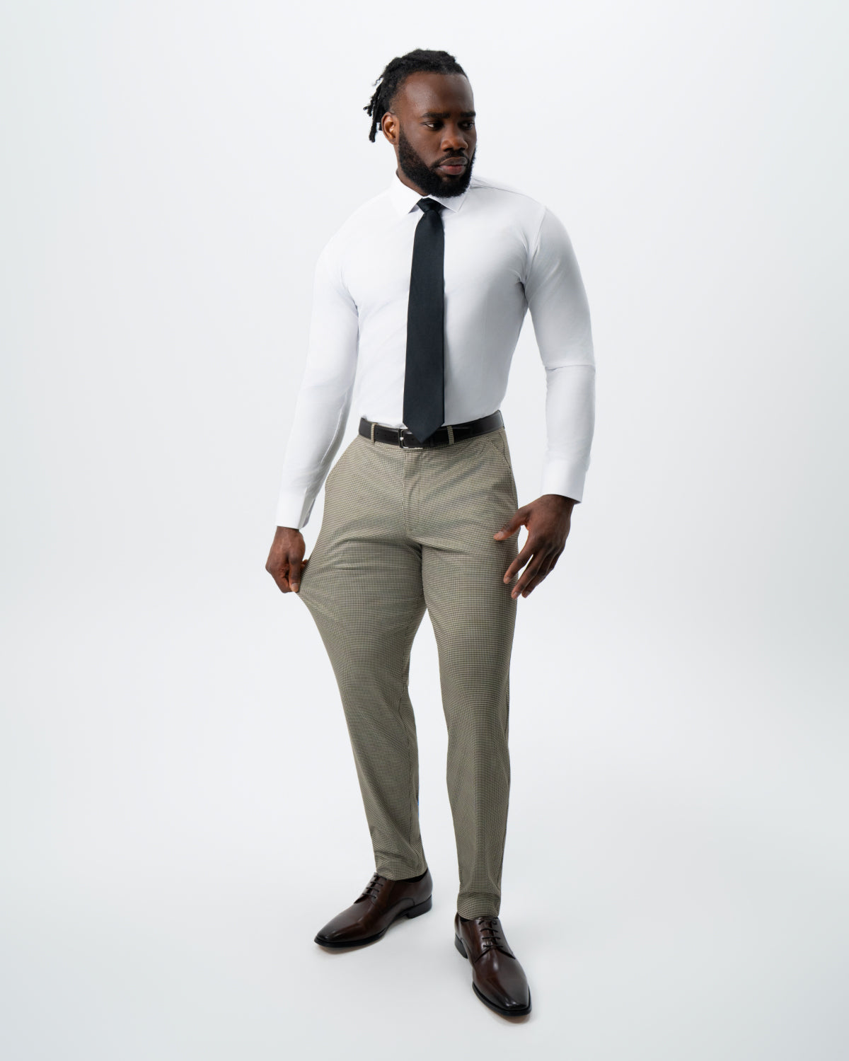 Athletic Fit Stretch Suit - Olive Houndstooth