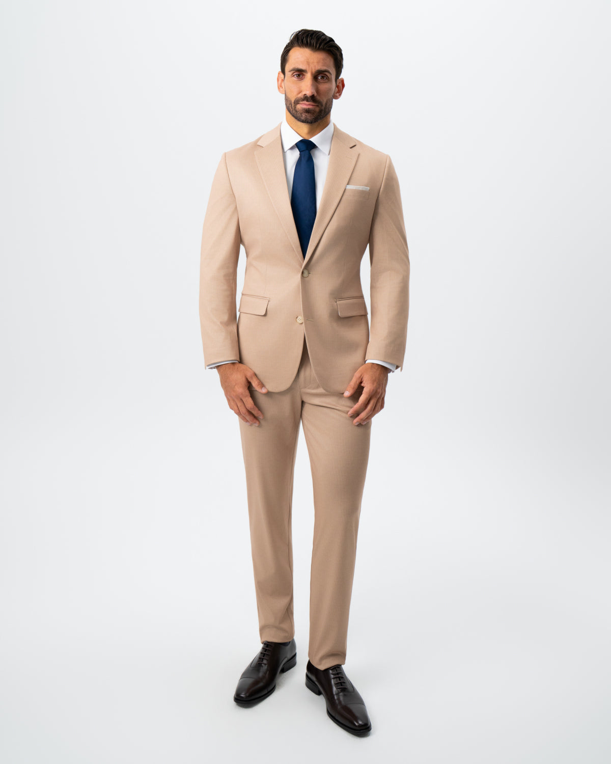 Athletic Fit Stretch Suit - Peach and White Pinstripe