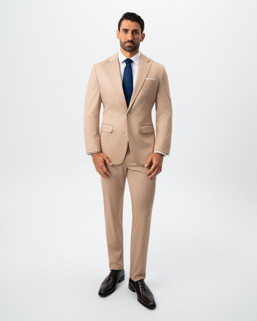 Athletic Fit Stretch Suit - Peach and White Pinstripe