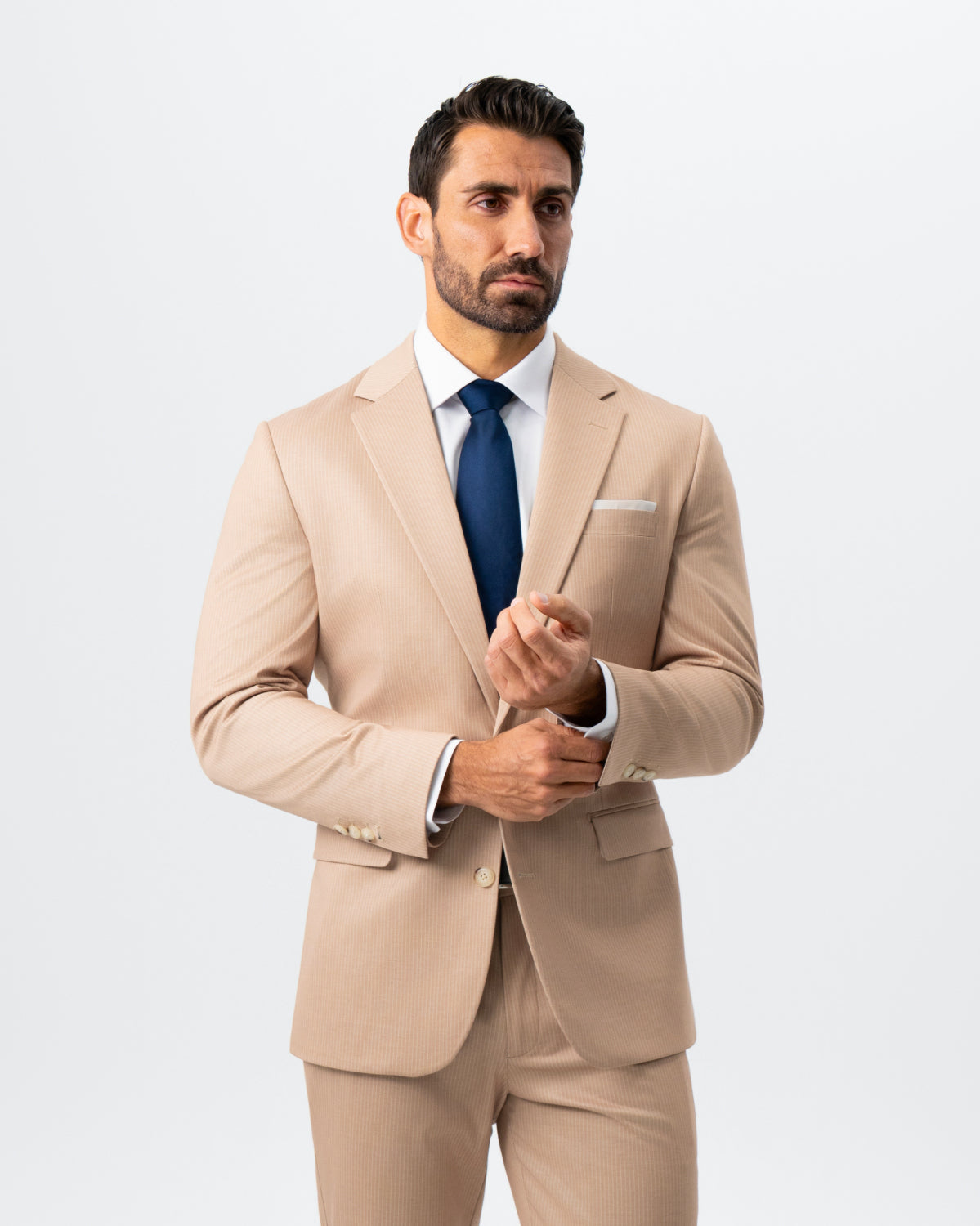 Athletic Fit Stretch Suit - Peach and White Pinstripe