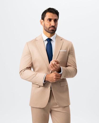 Athletic Fit Stretch Suit - Peach and White Pinstripe