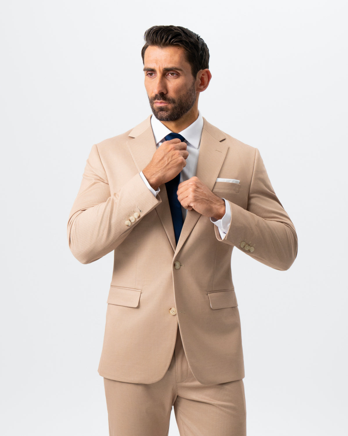 Athletic Fit Stretch Suit - Peach and White Pinstripe