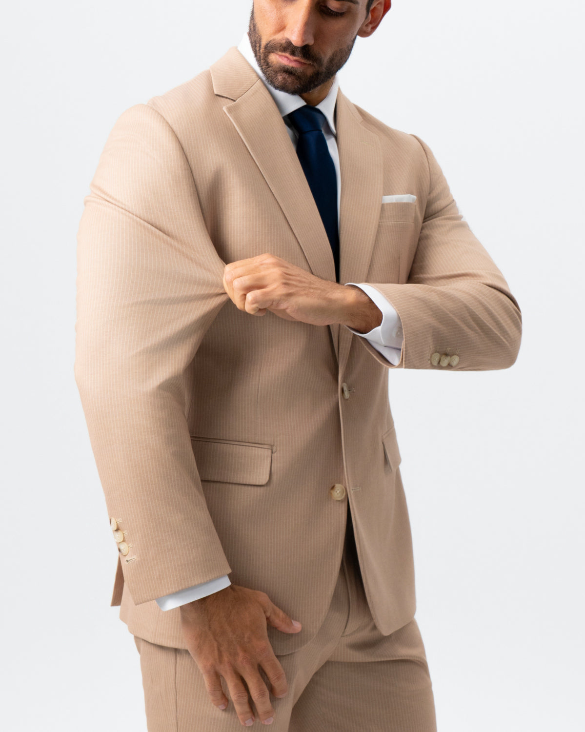 Athletic Fit Stretch Suit - Peach and White Pinstripe