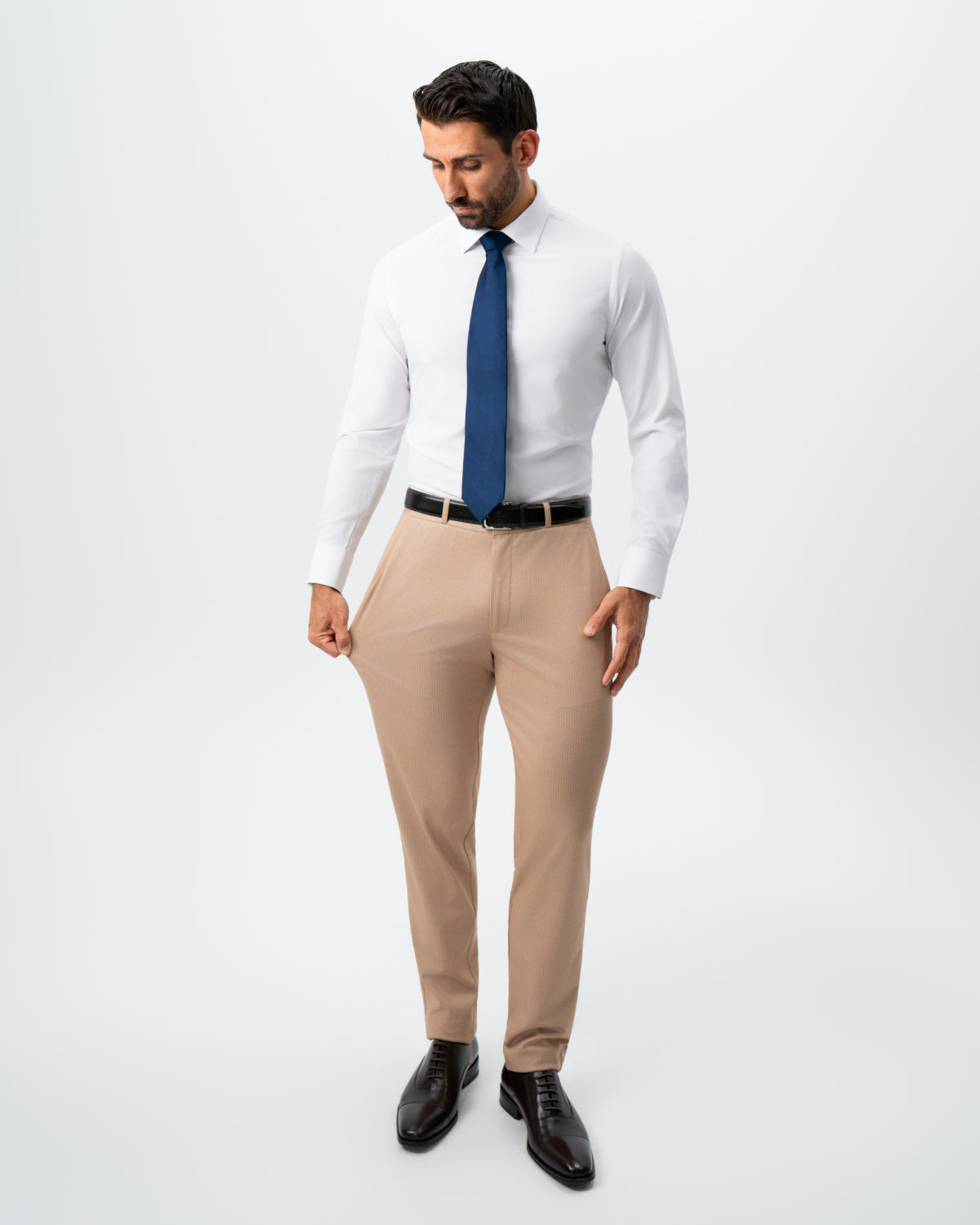 Athletic Fit Stretch Suit - Peach and White Pinstripe