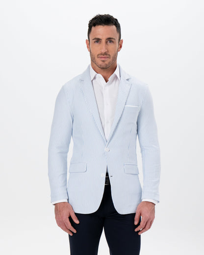 Athletic Fit Stretch Blazer - Light Blue & White Seersucker
