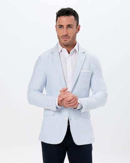 Athletic Fit Stretch Blazer - Light Blue & White Seersucker