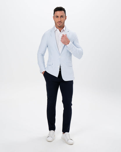 Athletic Fit Stretch Blazer - Light Blue & White Seersucker