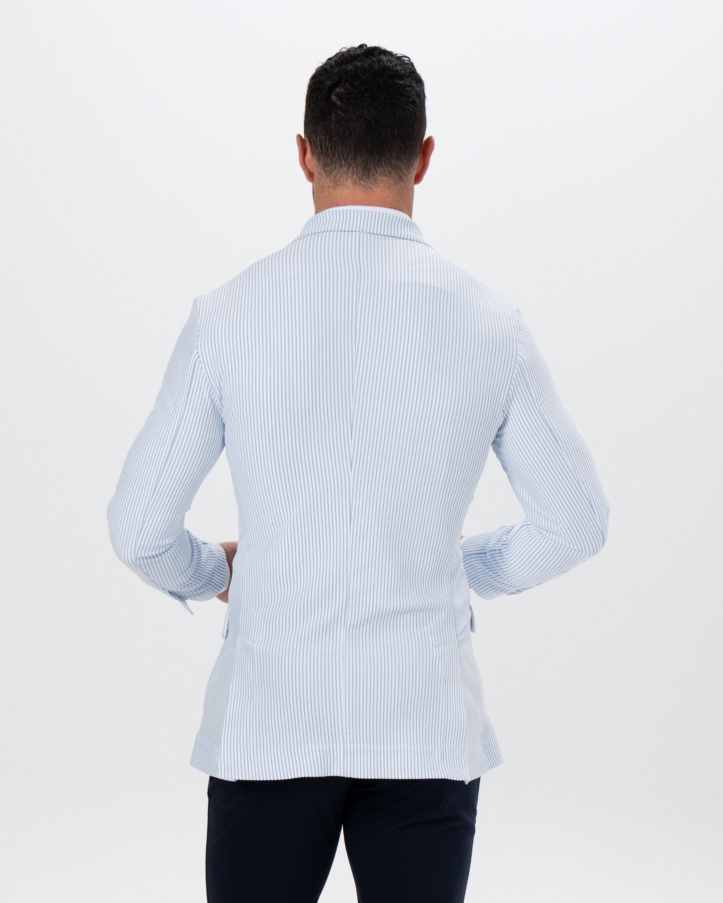 Athletic Fit Stretch Blazer - Light Blue & White Seersucker