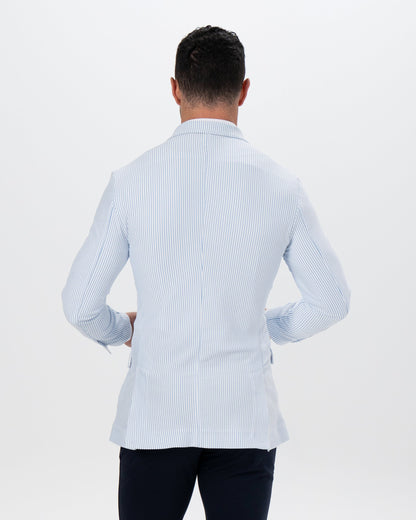 Athletic Fit Stretch Blazer - Light Blue & White Seersucker
