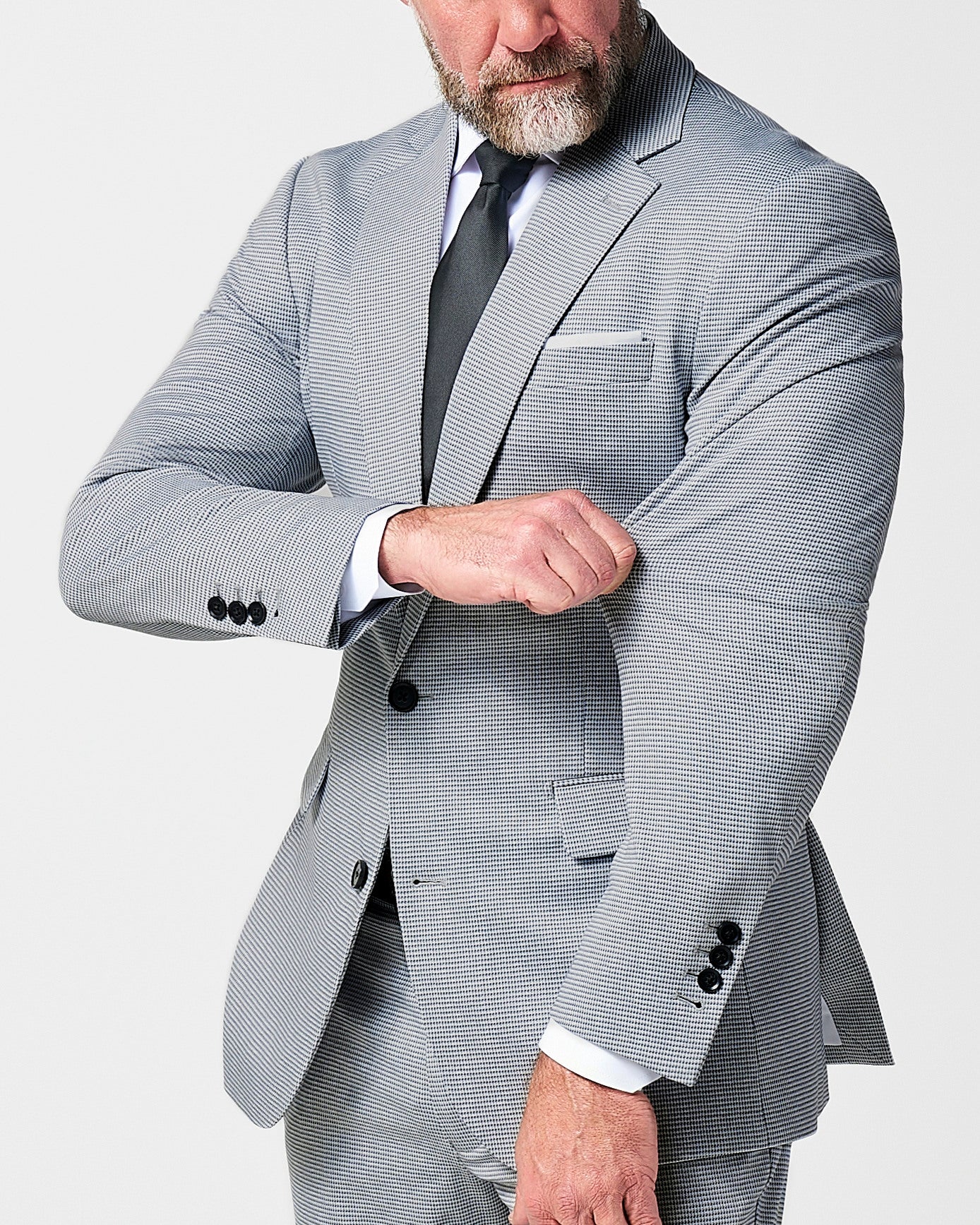 Athletic Fit Stretch Blazer - Slate Grey Houndstooth