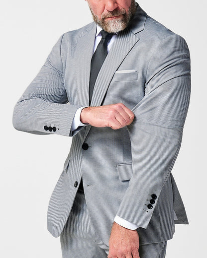 Athletic Fit Stretch Blazer - Slate Grey Houndstooth