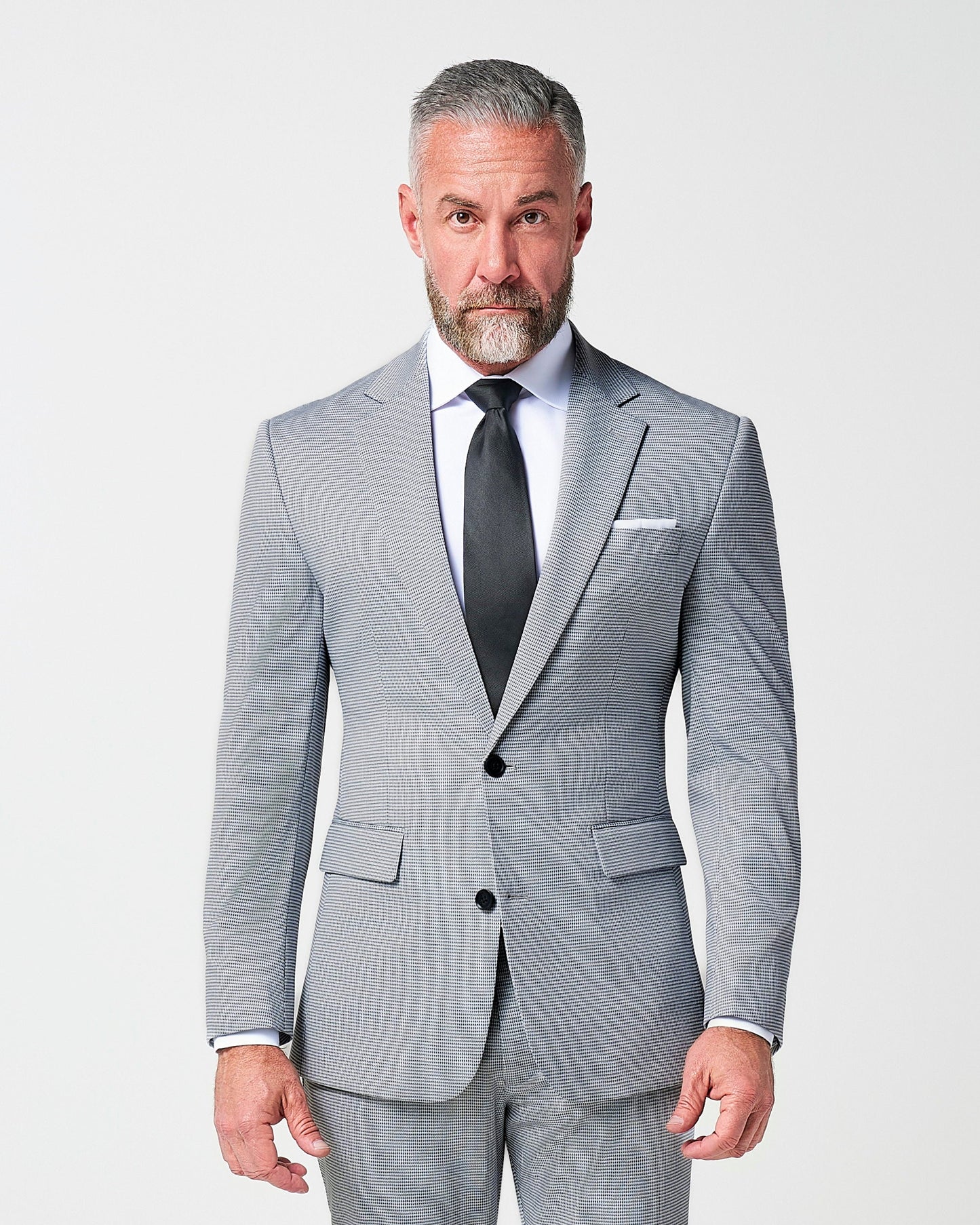 Athletic Fit Stretch Suit - Slate Grey Houndstooth