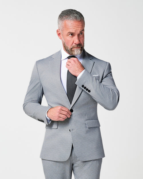 Athletic Fit Stretch Blazer - Slate Grey Houndstooth