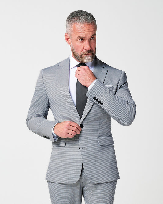 Athletic Fit Stretch Blazer - Slate Grey Houndstooth