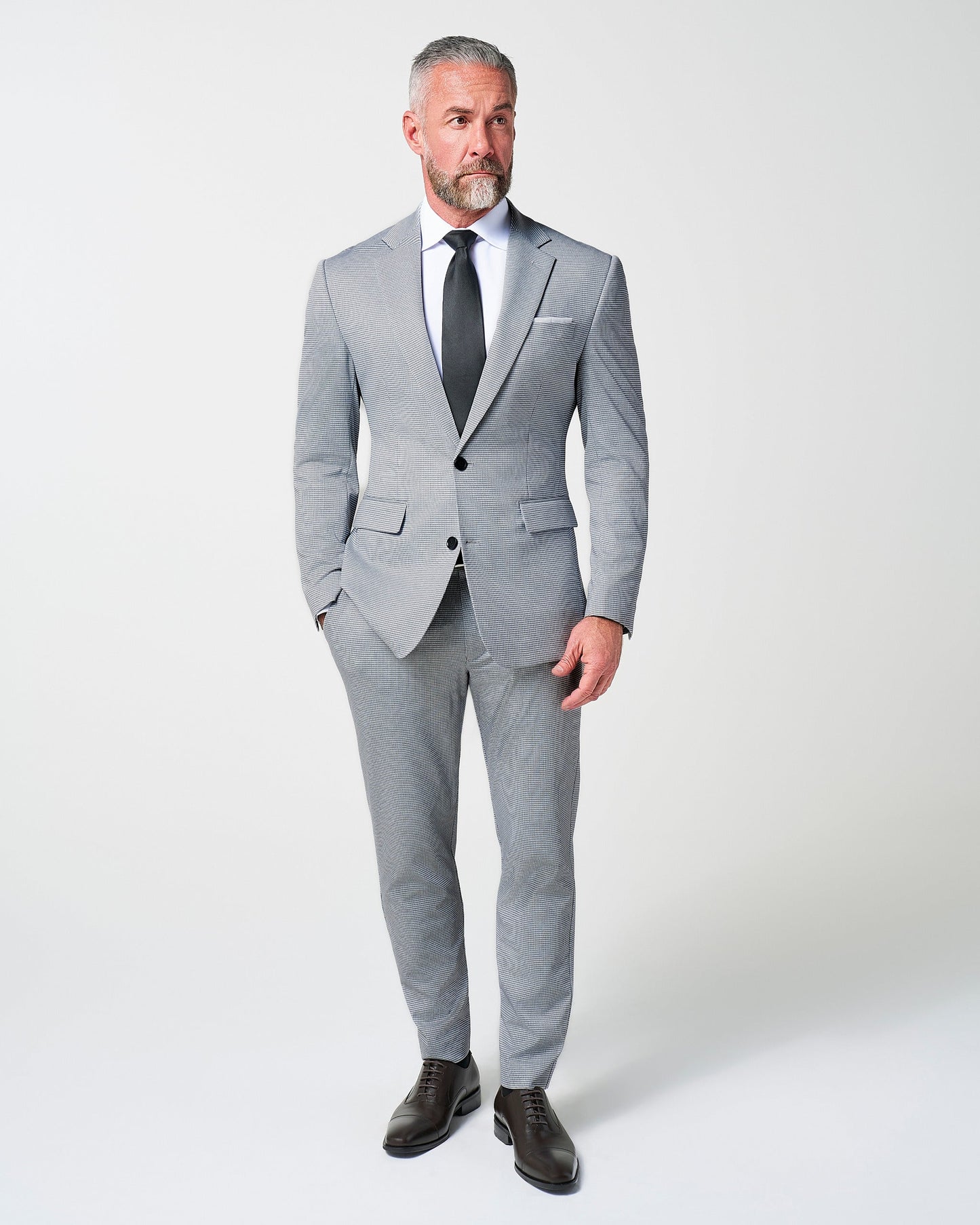 Athletic Fit Stretch Suit Pants - Slate Grey Houndstooth