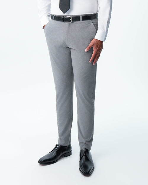 Athletic Fit Stretch Suit Pants - Lightweight Heathered Smoked Grey