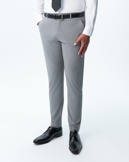 Athletic Fit Stretch Suit Pants - Lightweight Heathered Smoked Grey