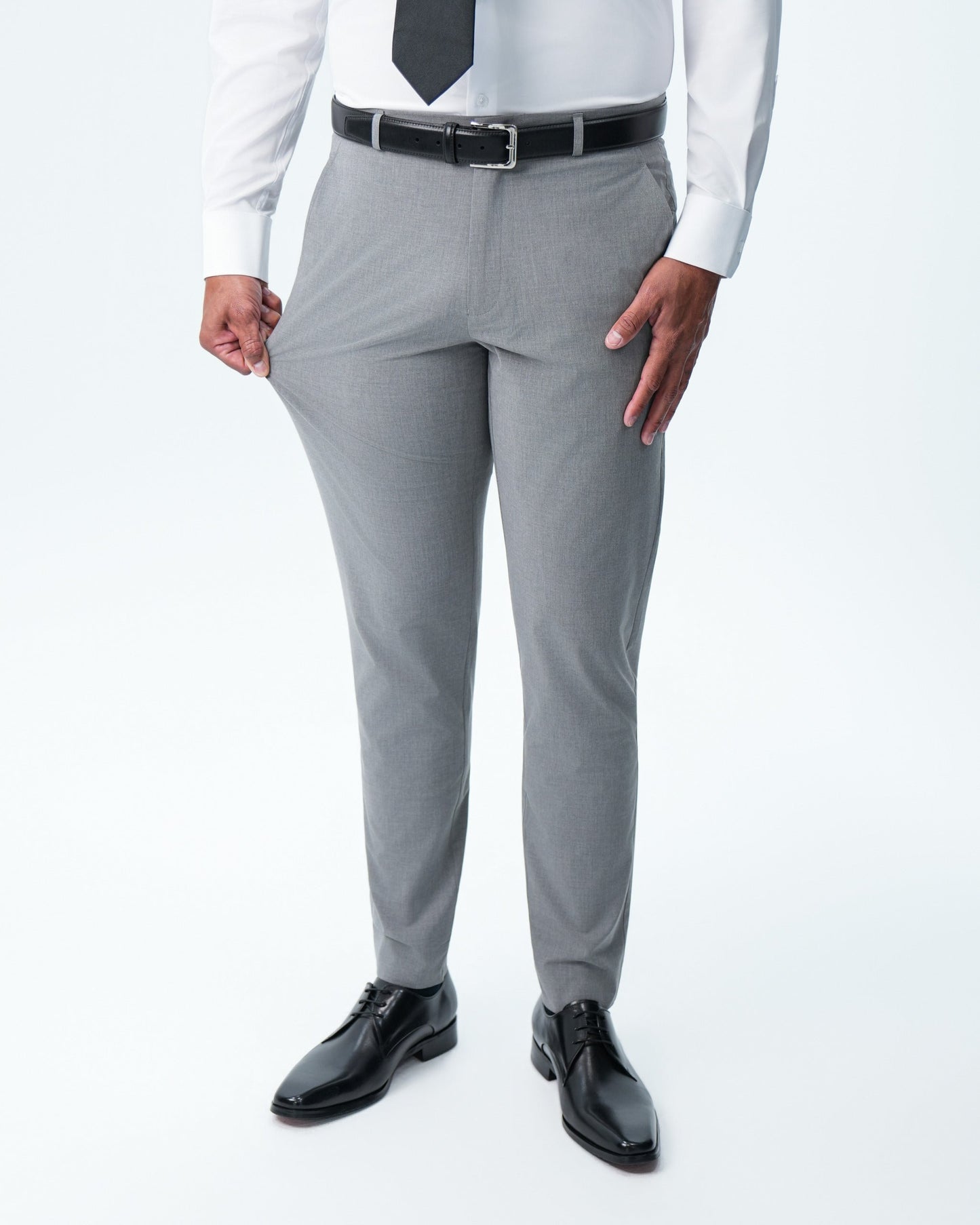 Athletic Fit Stretch Suit Pants - Lightweight Heathered Smoked Grey