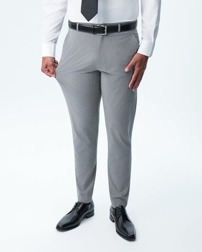 Athletic Fit Stretch Suit Pants - Lightweight Heathered Smoked Grey