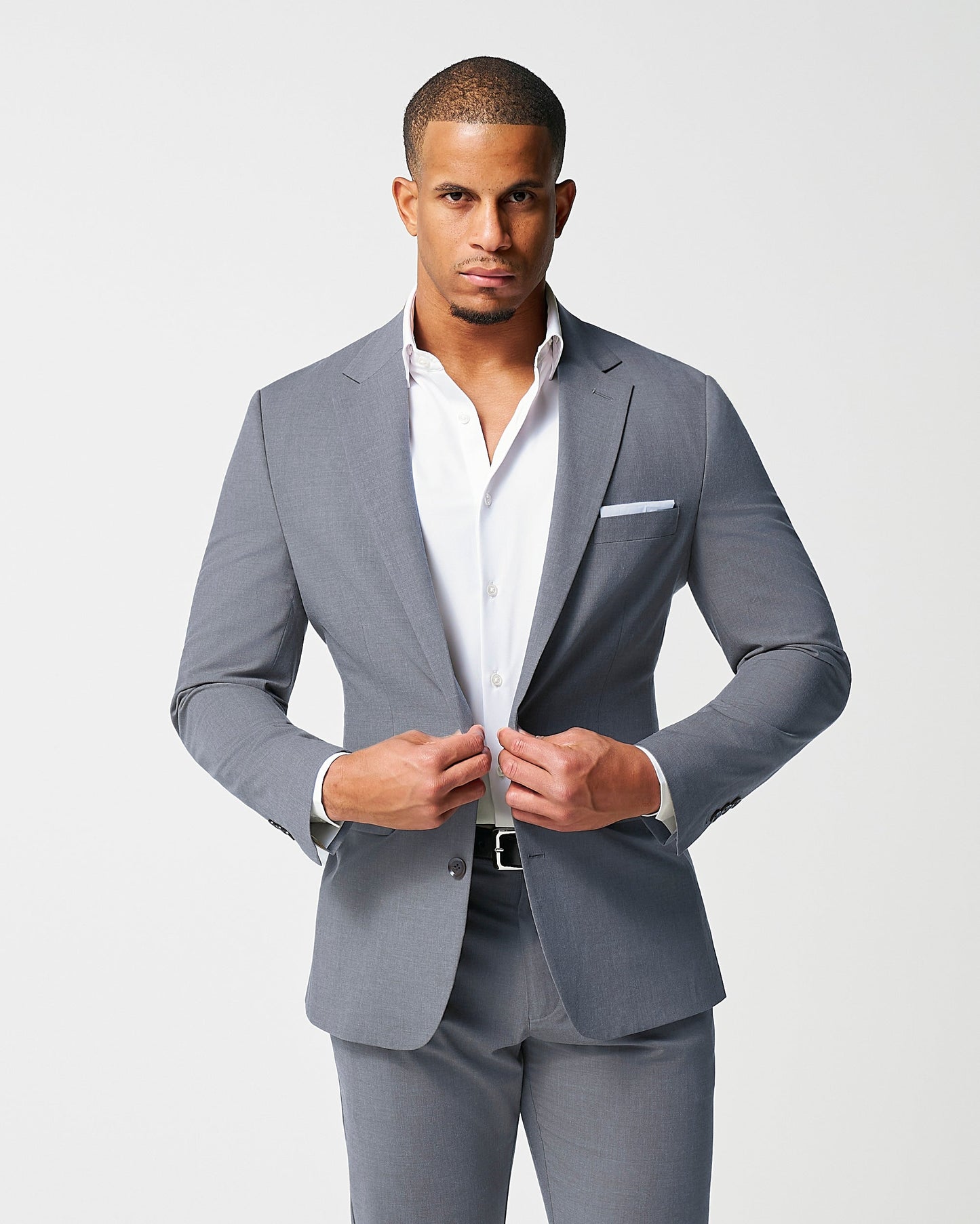 Athletic Fit Stretch Suit - Lightweight Heathered Smoked Grey