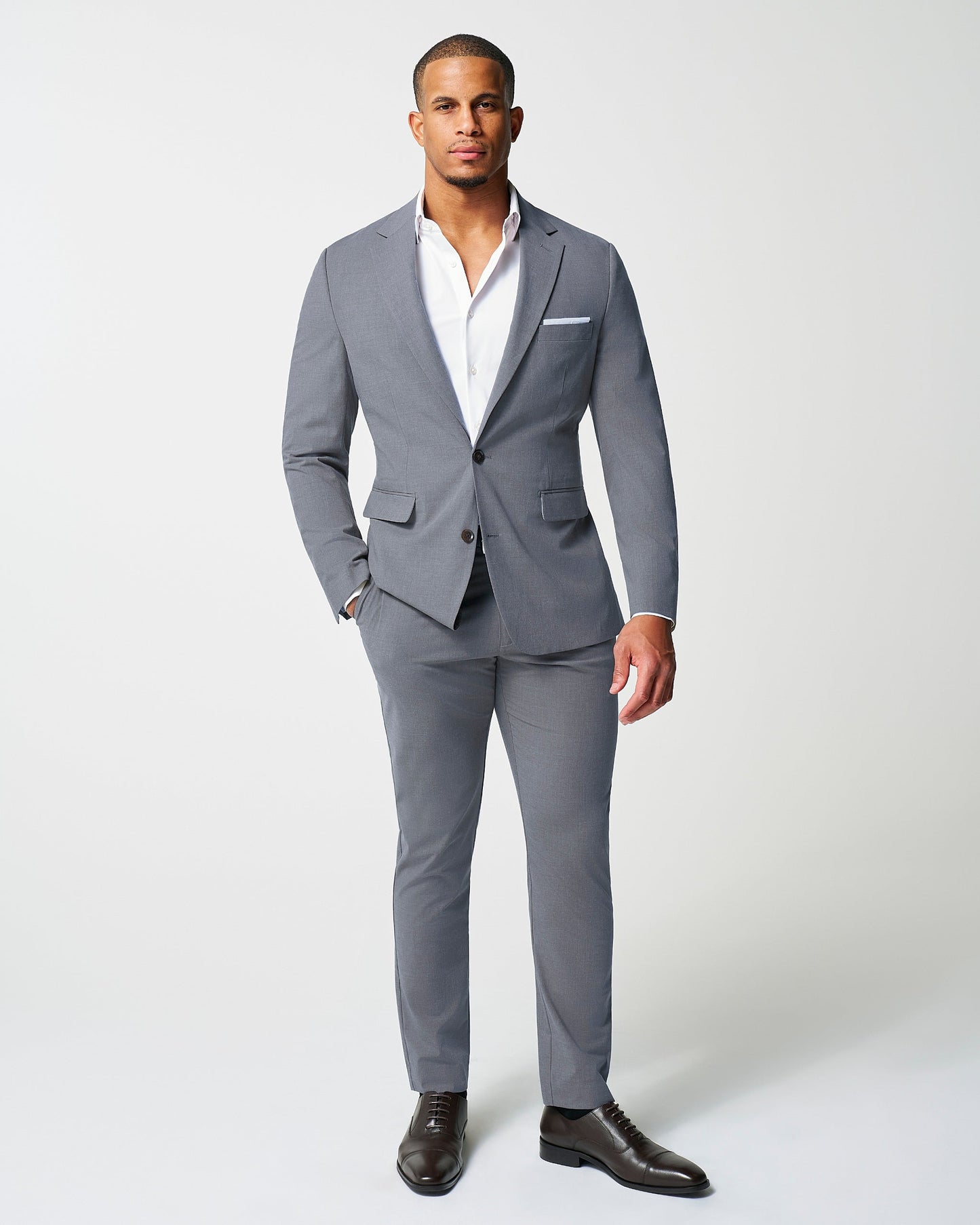 Athletic Fit Stretch Suit - Lightweight Heathered Smoked Grey