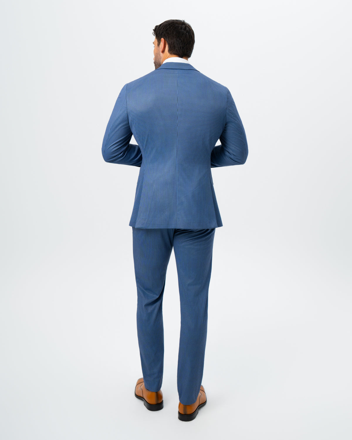 Athletic Fit Stretch Suit - Steel Blue Houndstooth