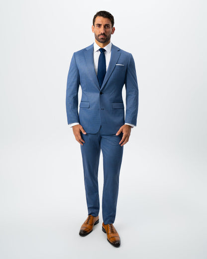 Athletic Fit Stretch Suit - Steel Blue Houndstooth