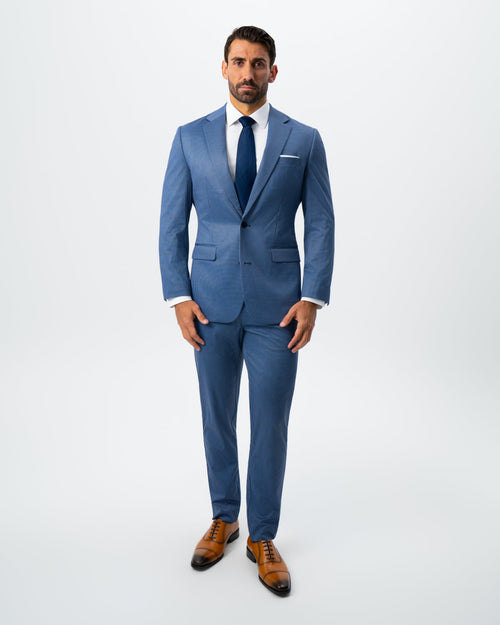 Athletic Fit Stretch Suit - Steel Blue Houndstooth