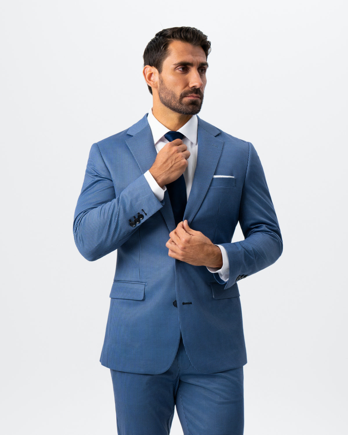 Athletic Fit Stretch Suit - Steel Blue Houndstooth