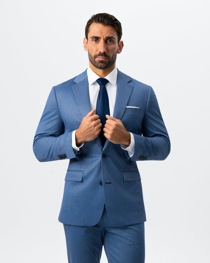 Athletic Fit Stretch Suit - Steel Blue Houndstooth