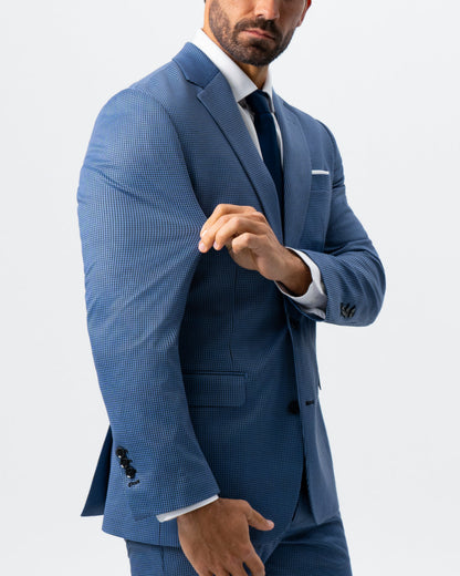 Athletic Fit Stretch Suit - Steel Blue Houndstooth