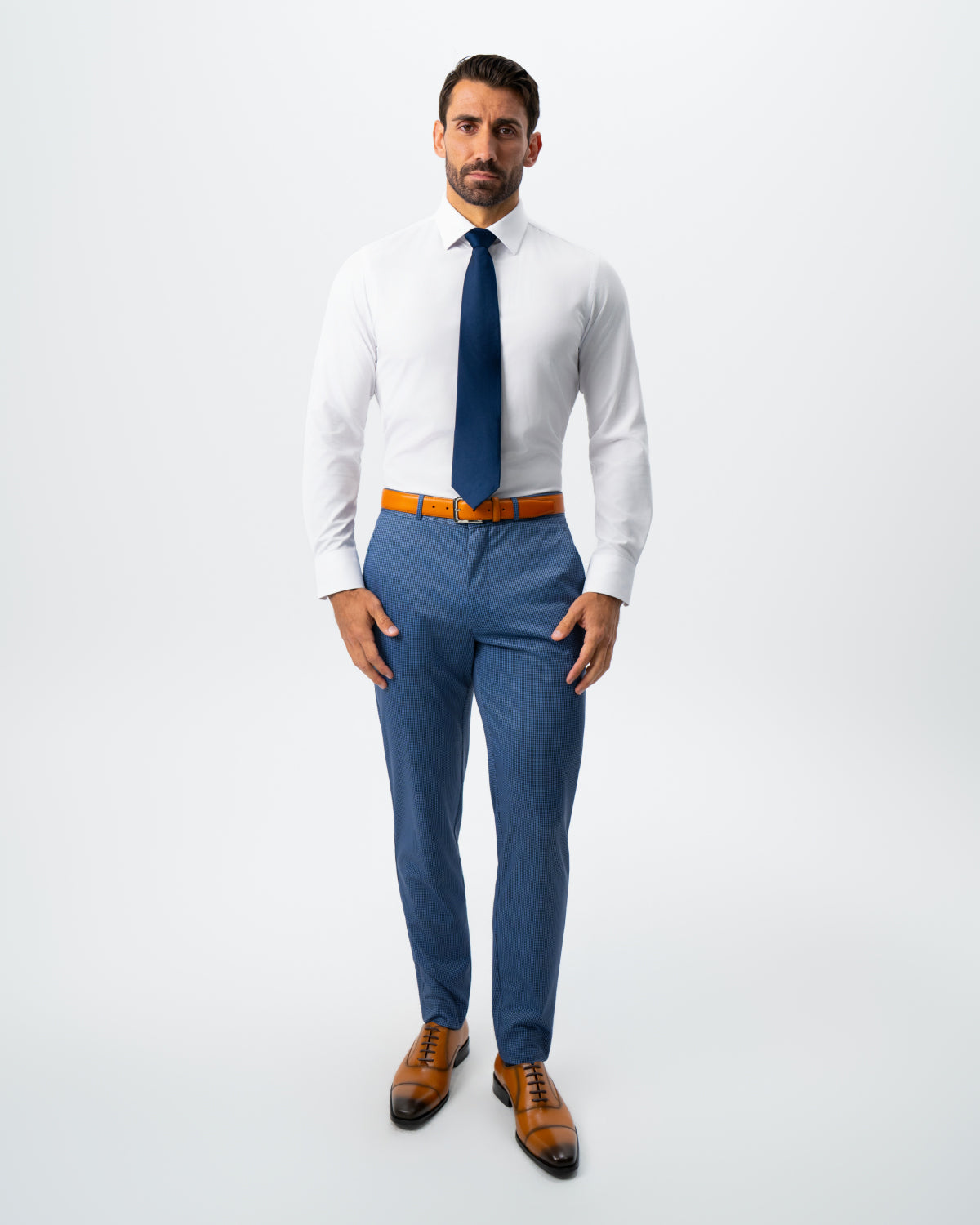 Athletic Fit Stretch Suit - Steel Blue Houndstooth