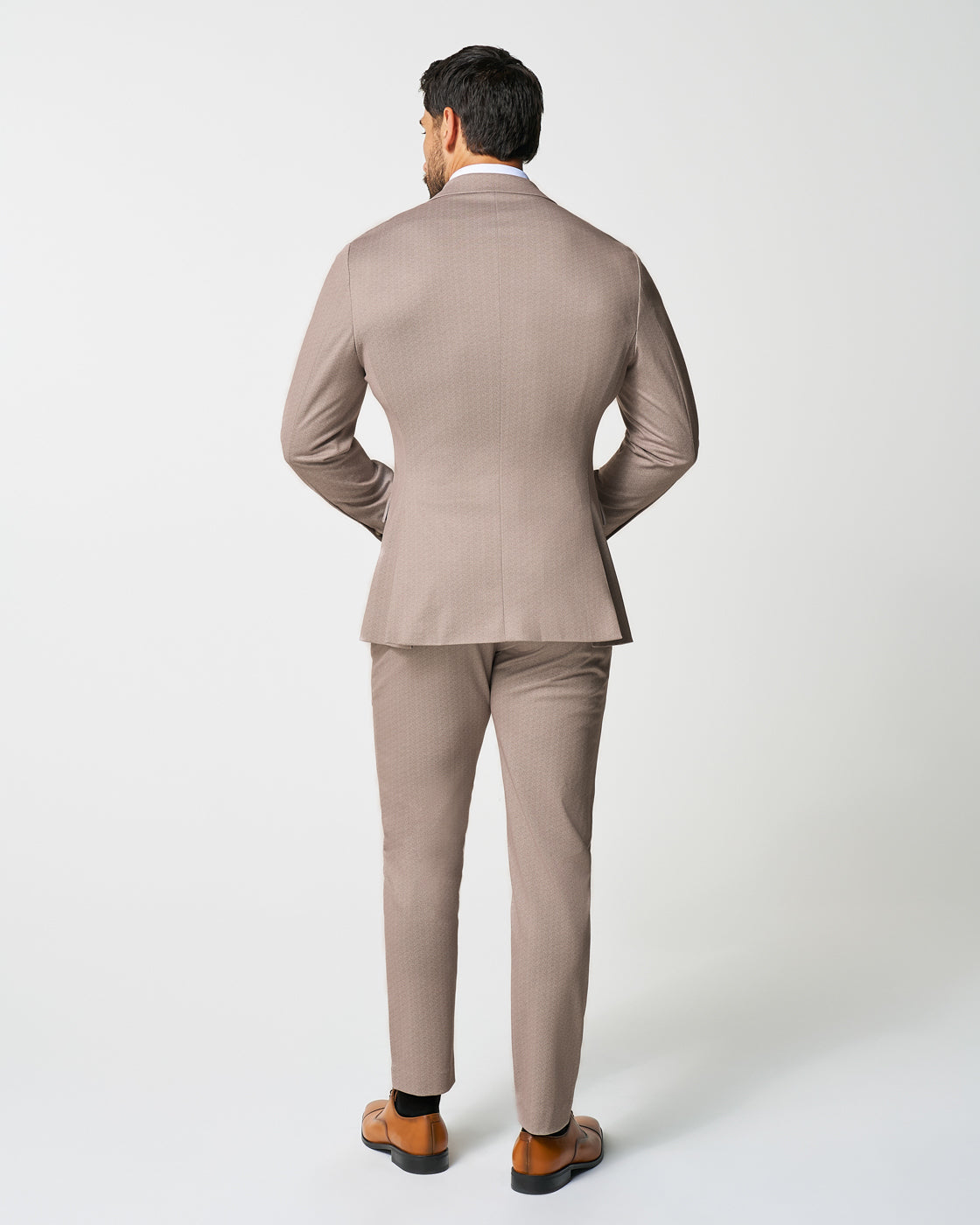 Athletic Fit Stretch Suit - Tan Herringbone