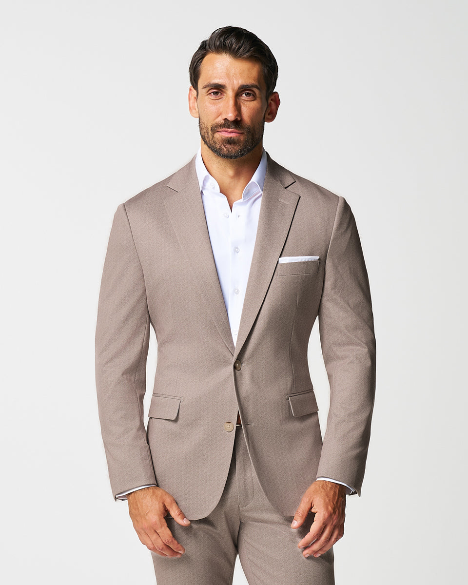 Athletic Fit Stretch Suit - Tan Herringbone