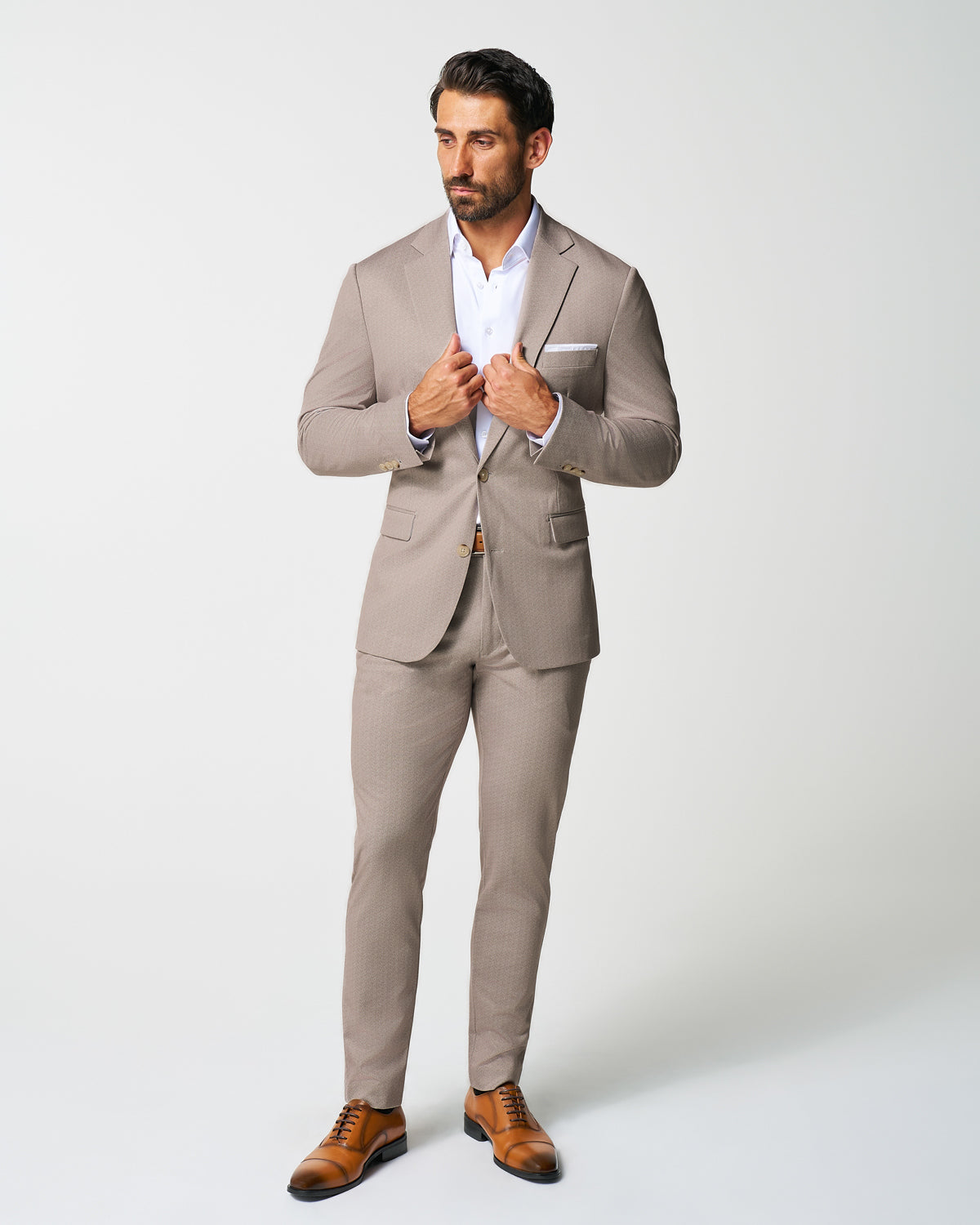 Athletic Fit Stretch Suit - Tan Herringbone